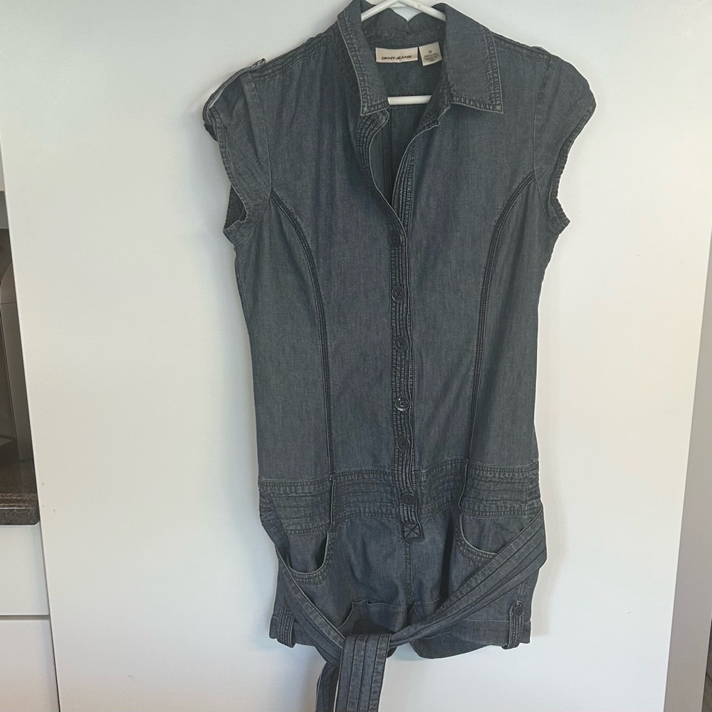 DKNY  Belted Denim Blue Romper, Size 28 - Picture 3 of 15